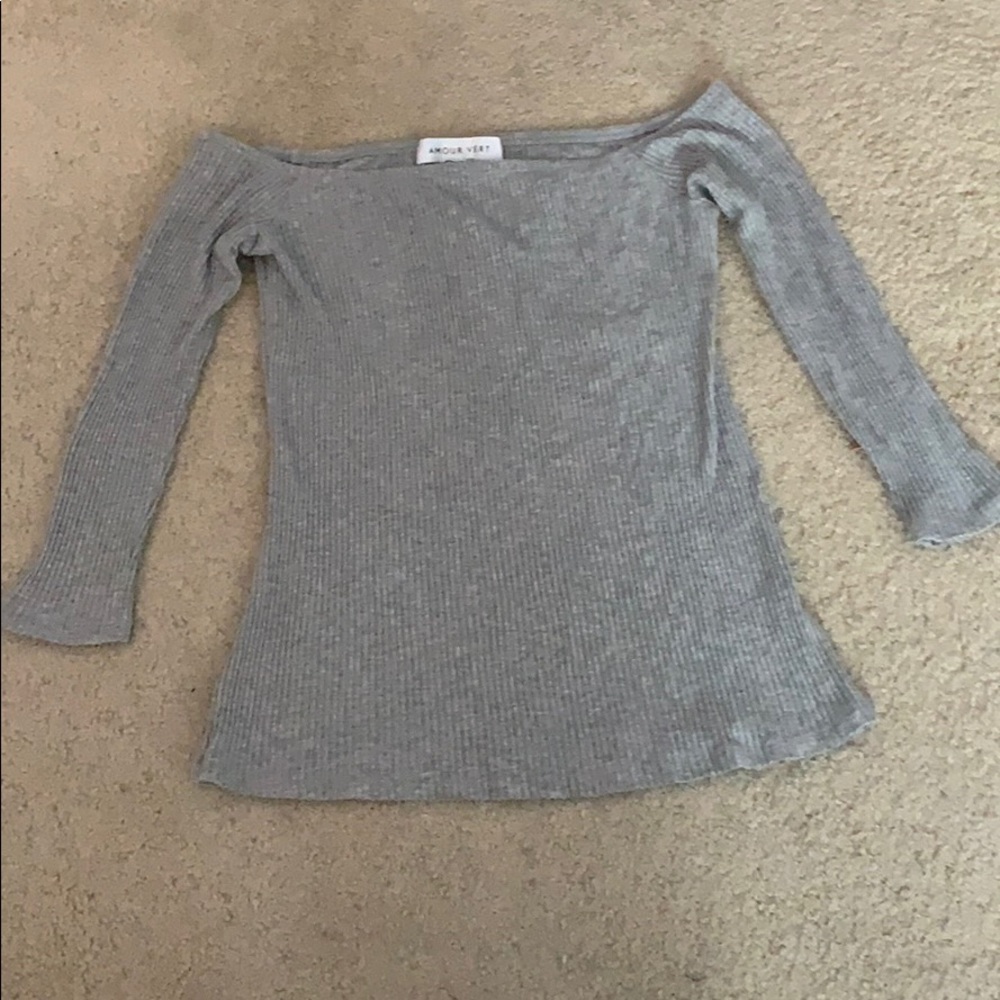 Amour Vert long sleeved off the shoulder gray top